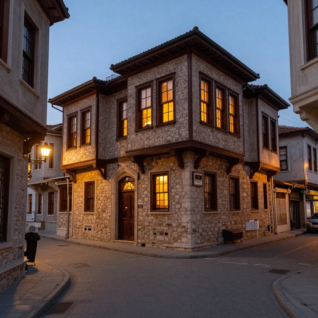Beyoğlu'nda tarihi taş binaların akşam görünümü